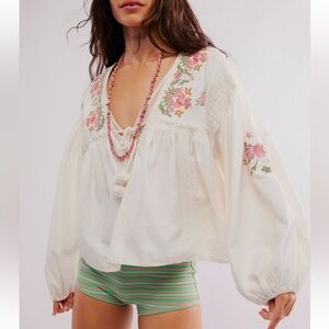 free people LUCIA embroidered penny lane bohemian blouse